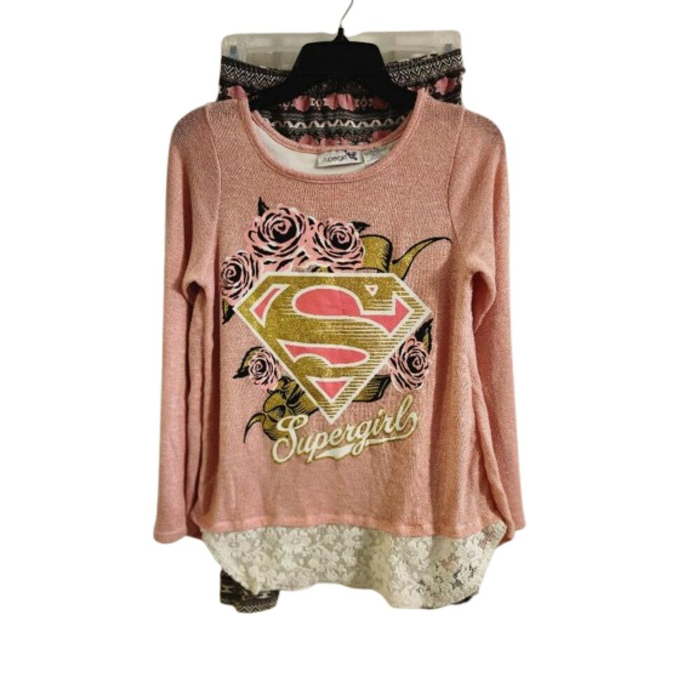 T9 Girls Pink Long Sleeve Super-girl Top and Pants Size 10/12
